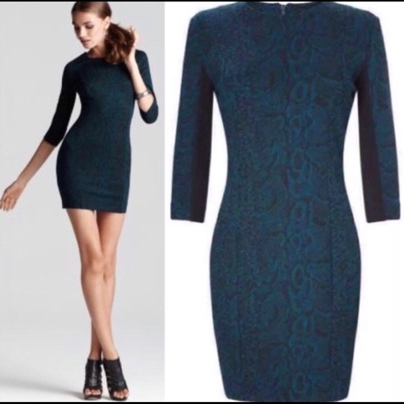French Connection Green Snakeskin Fitted Dress - Picture 1 of 6